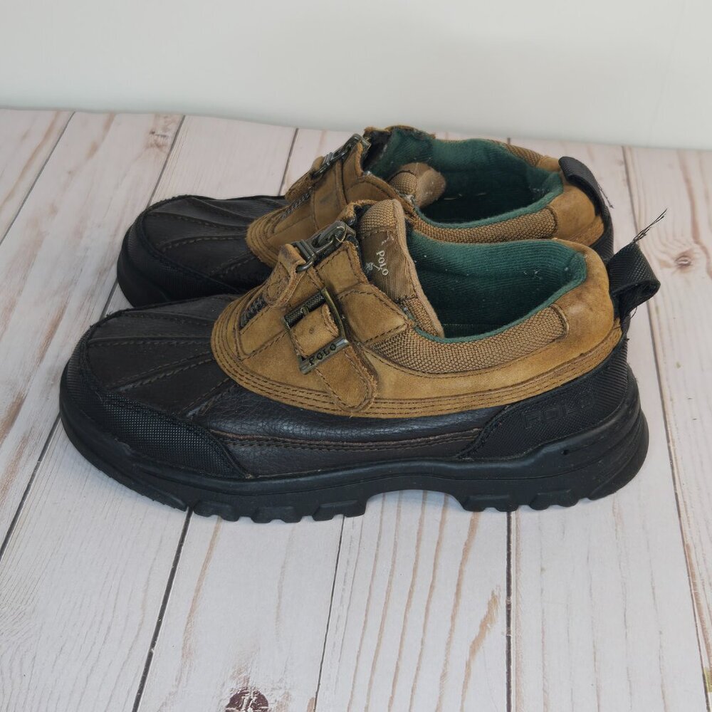 Polo Ralph Lauren Orion Duck Boots Kids Size 1.5 Brown Black Zip